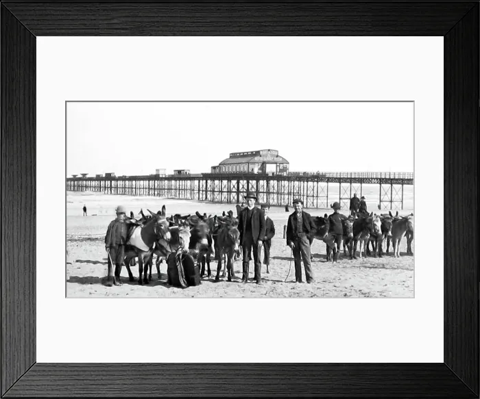 Framed Print : Rhyl donkeys on the beach and pier Framed Print : Rhyl donkeys on the beach and pier
