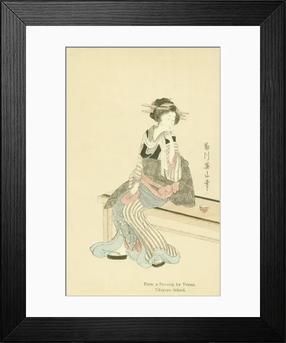 Framed Print : Japanese woman by Kikukawa Eizan - Woodblock Framed Print : Japanese woman by Kikukawa Eizan - Woodblock