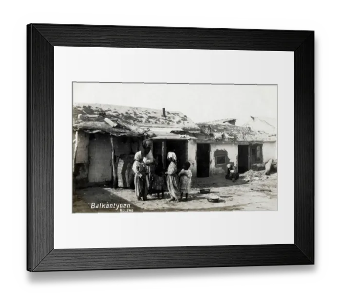 Framed Print : A poor Balkan Family outside their home Framed Print : A poor Balkan Family outside their home