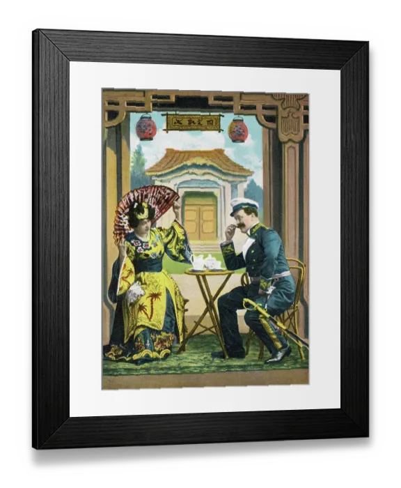Framed Print : European Military Officer taking tea with a Chinese lady Framed Print : European Military Officer taking tea with a Chinese lady