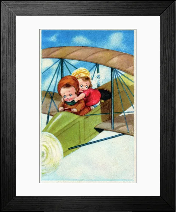 Framed Print : Two youngsters unwisely piloting a biplane Framed Print : Two youngsters unwisely piloting a biplane