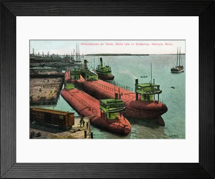 Framed Print : Whalebacks at dock, Detroit, Michigan, USA Framed Print : Whalebacks at dock, Detroit, Michigan, USA