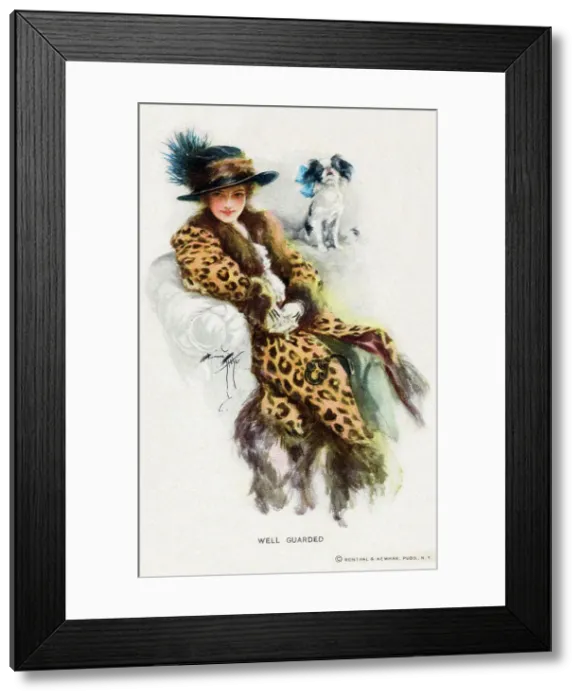 Framed Print : Smart and stylish American woman and small dog Framed Print : Smart and stylish American woman and small dog