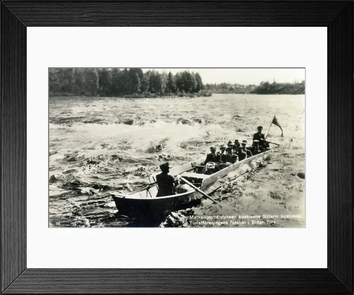 Framed Print : Tourist boat traversing Janiskoski Rapids, Inari, Finland Framed Print : Tourist boat traversing Janiskoski Rapids, Inari, Finland