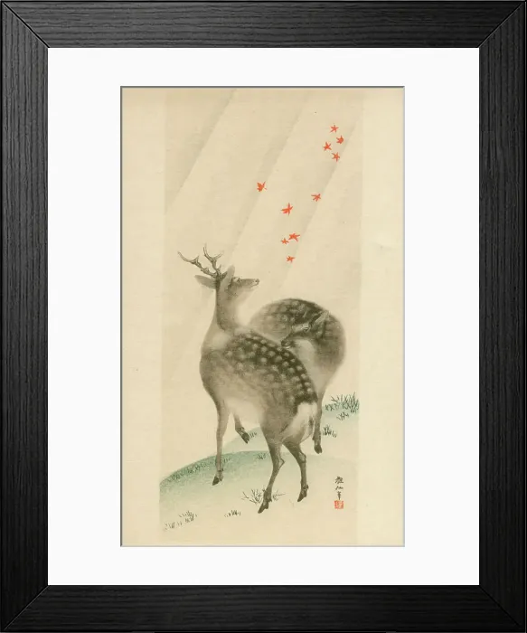 Framed Print : Deer In An Autumn Landscape by Mori Sosen Framed Print : Deer In An Autumn Landscape by Mori Sosen