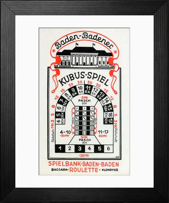Framed Print : The Baden-Baden Casino - Gambling Dice game Kubus-Spiel Framed Print : The Baden-Baden Casino - Gambling Dice game Kubus-Spiel