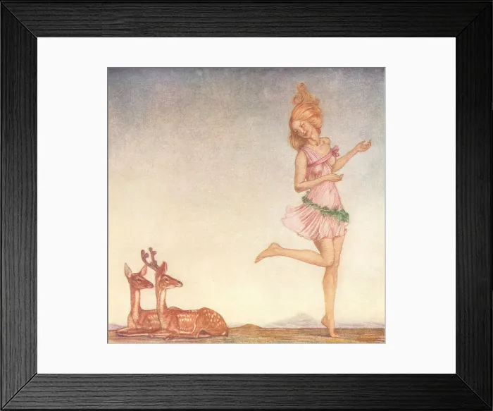 Framed Print : Spring. A painting of a prancing girl wearing a pink dress Framed Print : Spring. A painting of a prancing girl wearing a pink dress