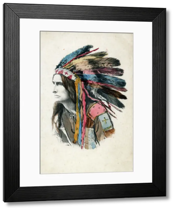 Framed Print : Native American First Nation Indian with elaborate headdress Framed Print : Native American First Nation Indian with elaborate headdress