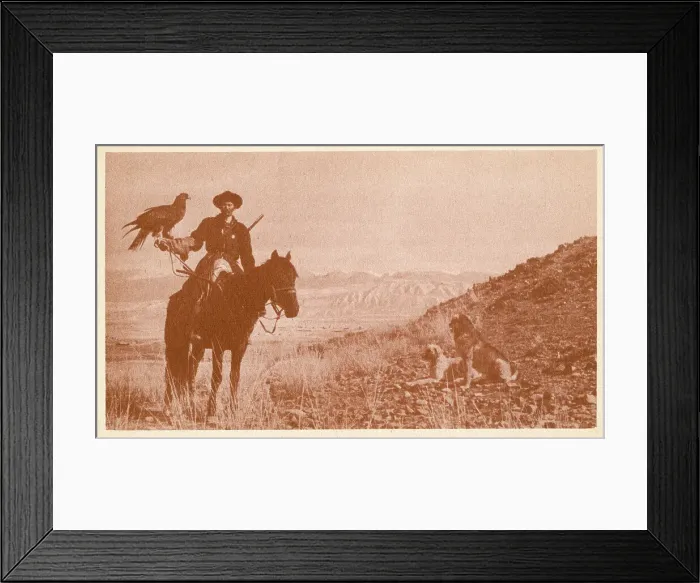 Framed Print : Turkmenistan - A hunter with his dogs and a golden eagle Framed Print : Turkmenistan - A hunter with his dogs and a golden eagle