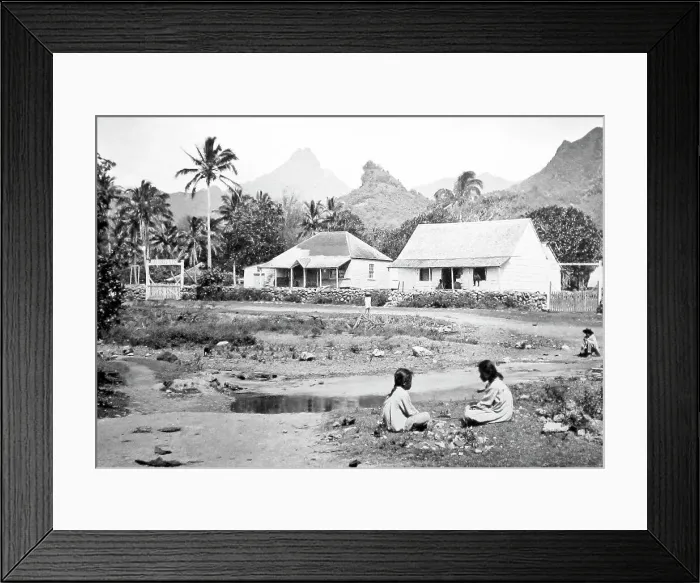Framed Print : Village in Rarotonga Islands, South Pacific - sepia Framed Print : Village in Rarotonga Islands, South Pacific - sepia