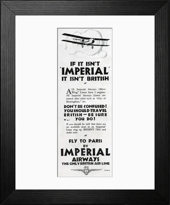 Framed Print : Fly to Paris by Imperial Airways the only British Airline Framed Print : Fly to Paris by Imperial Airways the only British Airline