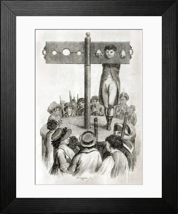 Framed Print : A Georgian Pillory - early 19th century engraving Framed Print : A Georgian Pillory - early 19th century engraving