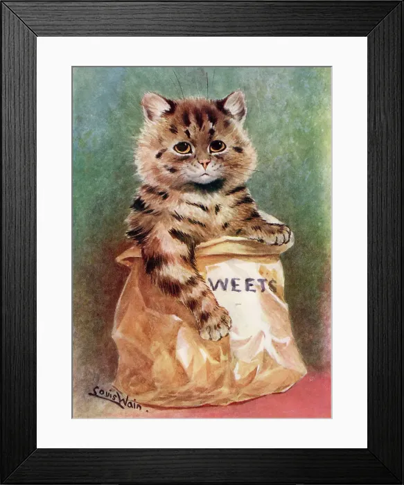 Framed Print : Mixed Sweets, comical cat in a bag of sweets Framed Print : Mixed Sweets, comical cat in a bag of sweets
