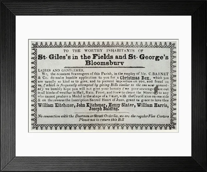 Framed Print : Bloombury Dustman's Broadsheet, asking for Christmas Box tip Framed Print : Bloombury Dustman's Broadsheet, asking for Christmas Box tip