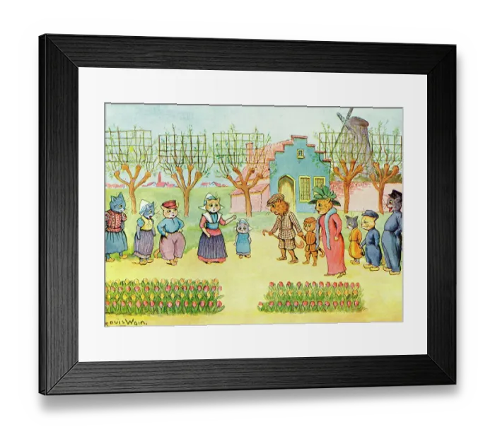 Framed Print : The Dutch Cat Families by Louis Wain - comical cats Framed Print : The Dutch Cat Families by Louis Wain - comical cats
