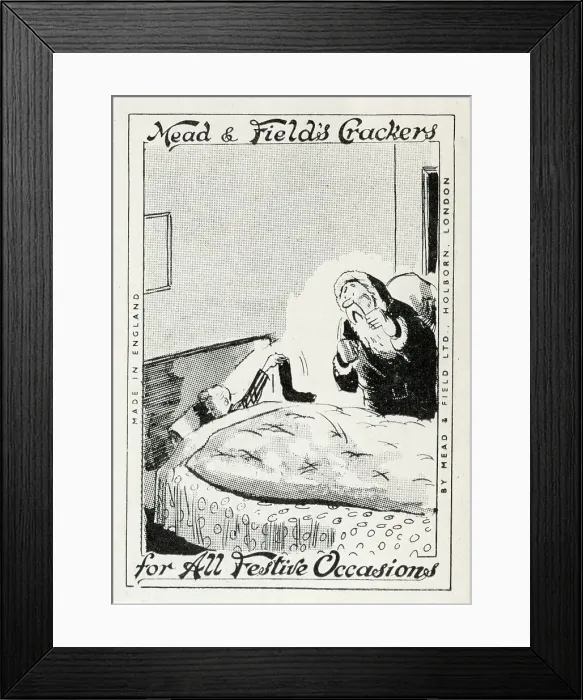 Framed Print : Boy in bed shaking empty stocking for Santa Framed Print : Boy in bed shaking empty stocking for Santa
