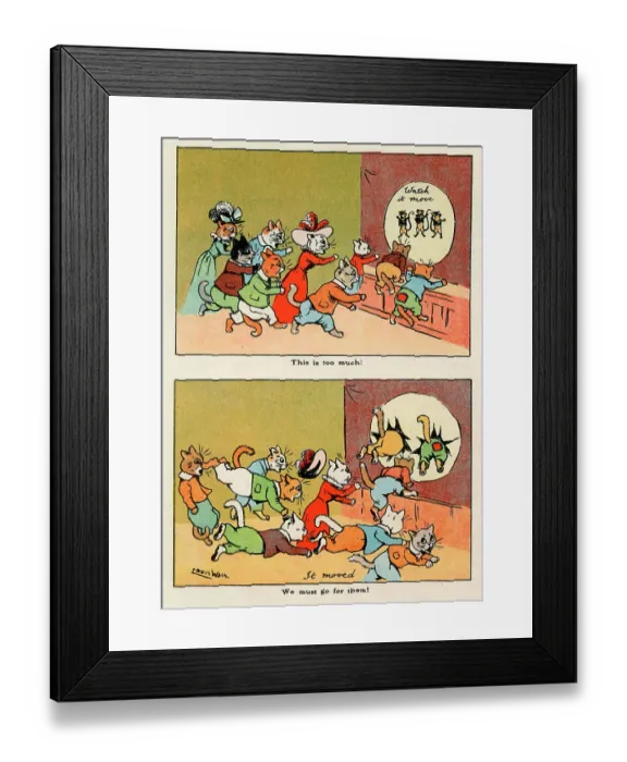 Framed Print : Louis Wain - comical cats watching a lantern slide show Framed Print : Louis Wain - comical cats watching a lantern slide show