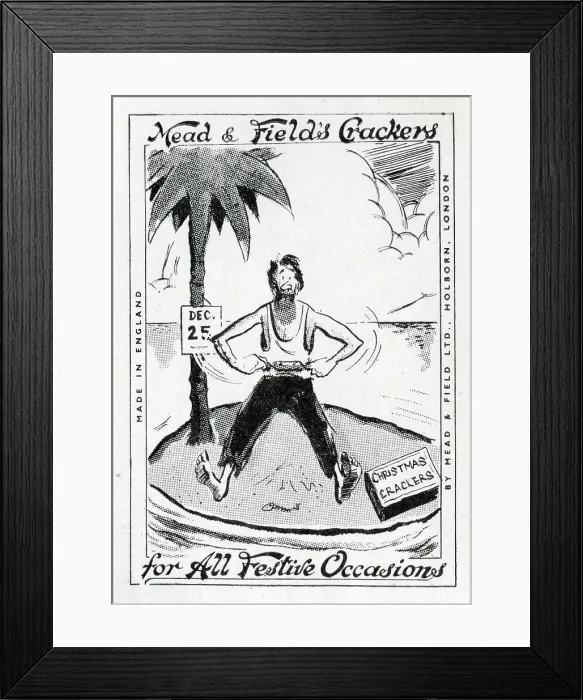Framed Print : Castaway on dessert island pulling Christmas Cracker Framed Print : Castaway on dessert island pulling Christmas Cracker