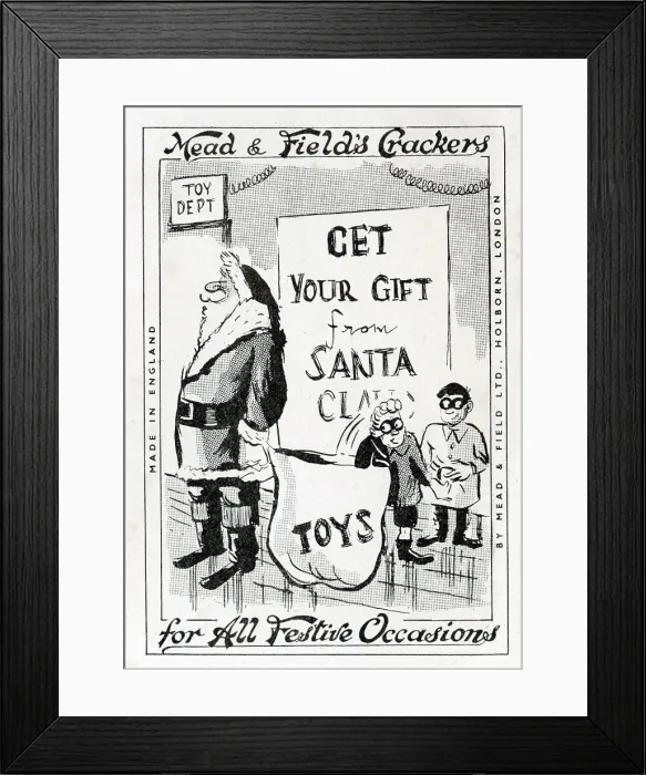 Framed Print : Two boys stealing from department store Santa's sack Framed Print : Two boys stealing from department store Santa's sack