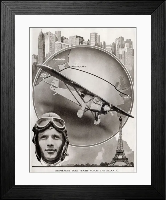 Framed Print : Charles Lindbergh solo flight across the Atlantic, May 1927 Framed Print : Charles Lindbergh solo flight across the Atlantic, May 1927