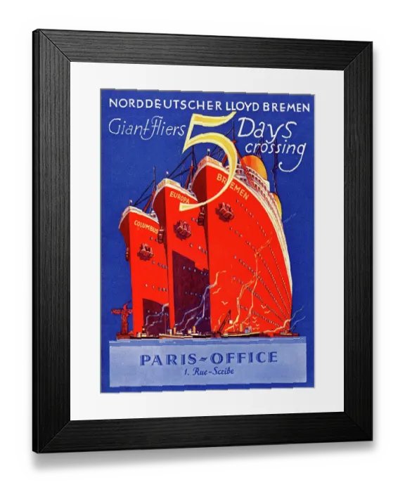 Framed Print : Columbus, Europa, Bremen - Nord Deutscher Lloyd Liners Framed Print : Columbus, Europa, Bremen - Nord Deutscher Lloyd Liners