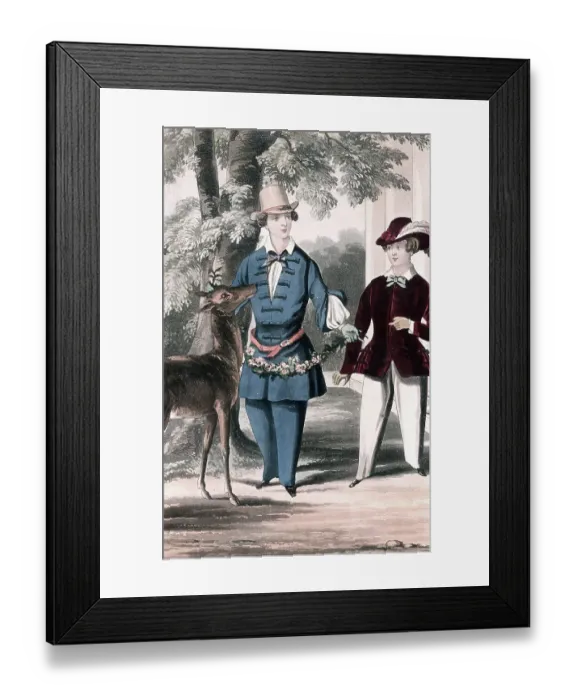 Framed Print : Women's woodland Fashion with a deer Framed Print : Women's woodland Fashion with a deer