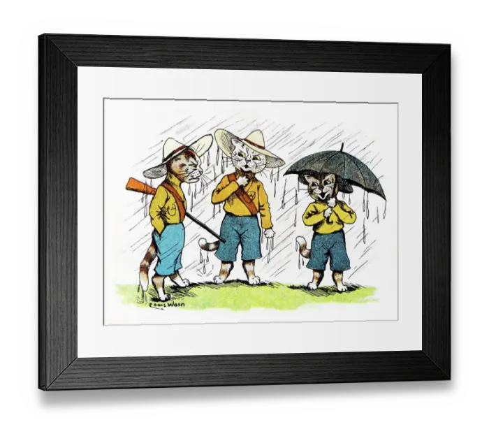 Framed Print : Louis Wain - The Cat Scouts, 1912 Framed Print : Louis Wain - The Cat Scouts, 1912