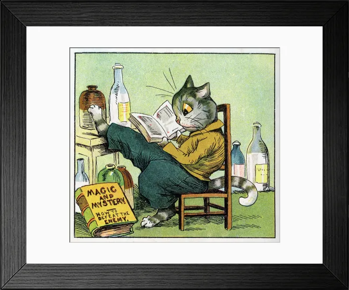 Framed Print : Louis Wain Cat reading Magic and Mystery book Framed Print : Louis Wain Cat reading Magic and Mystery book