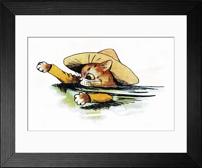 Framed Print : Louis Wain Cat Scout learning to swim Framed Print : Louis Wain Cat Scout learning to swim