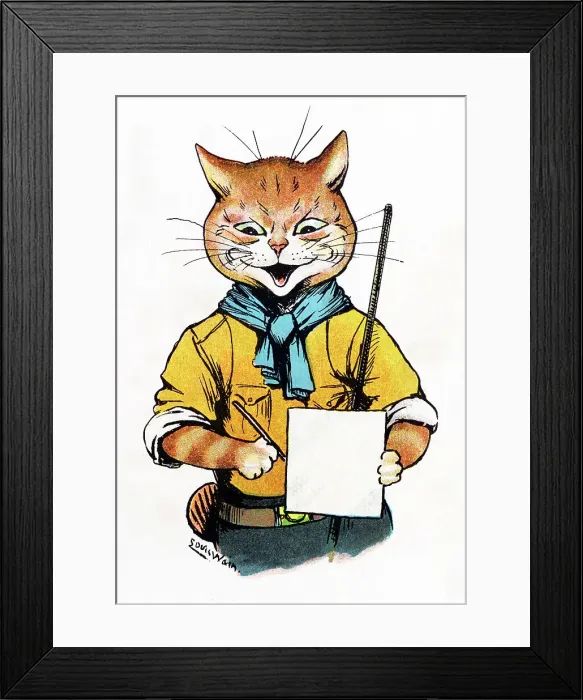 Framed Print : Louis Wain Cat Scout drawing