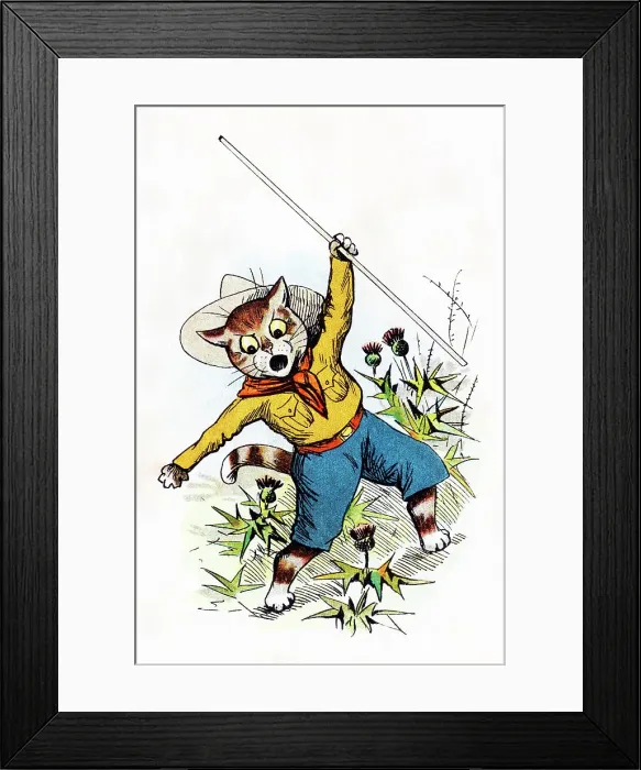 Framed Print : Louis Wain Cat Scout walking barefoot on thistles Framed Print : Louis Wain Cat Scout walking barefoot on thistles