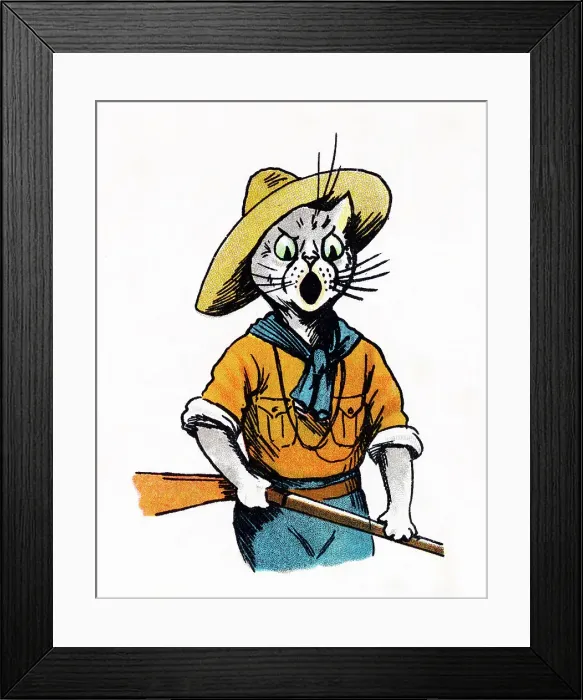 Framed Print : Louis Wain Cat Scout with his rifle Framed Print : Louis Wain Cat Scout with his rifle