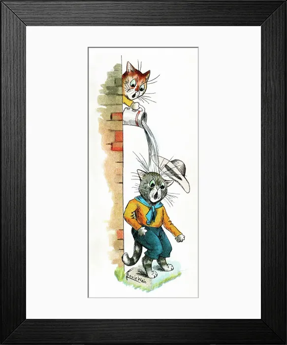 Framed Print : Louis Wain Cat Scouts and the jug of water prank Framed Print : Louis Wain Cat Scouts and the jug of water prank