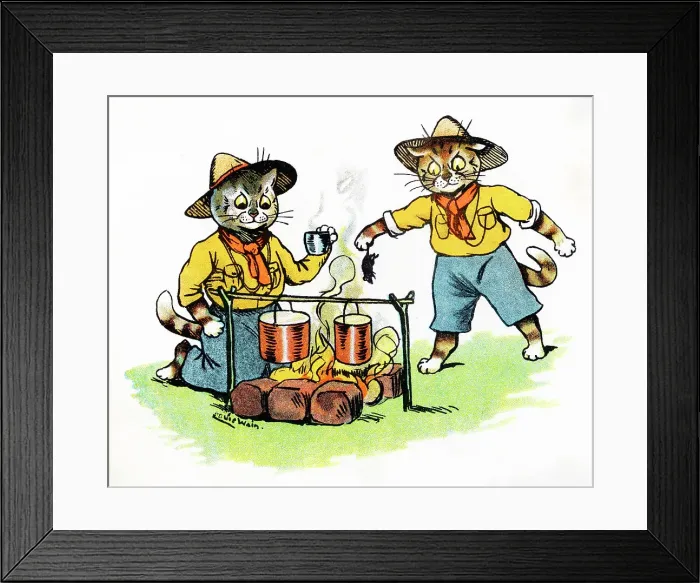 Framed Print : Louis Wain Cat Scouts Kitchen