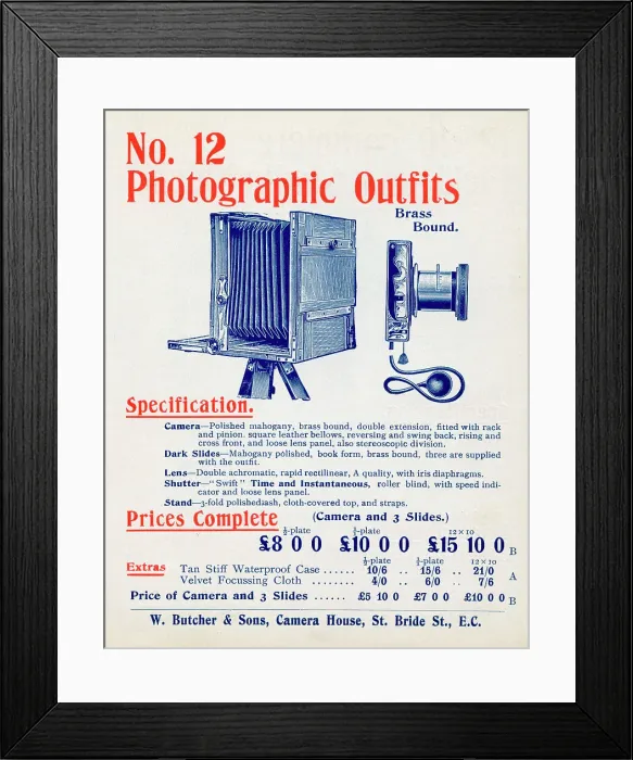 Framed Print : No 12 three sizes of Plates Photographic Camera Outfit Framed Print : No 12 three sizes of Plates Photographic Camera Outfit