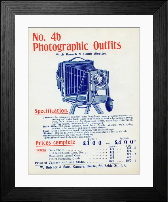 Framed Print : No 4 B Quarter or Half Plate Photographic Camera Outfit Framed Print : No 4 B Quarter or Half Plate Photographic Camera Outfit