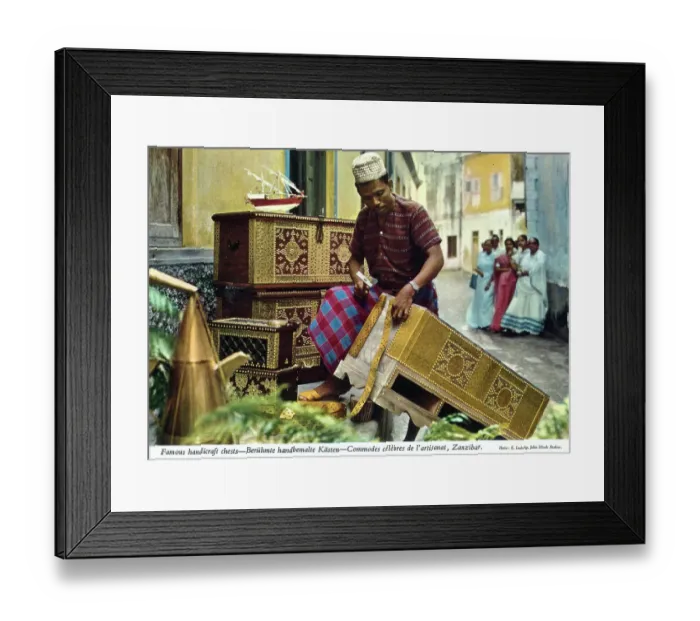 Framed Print : Africa - Zanzibar, Tanzania - hand-crafted decorated chests Framed Print : Africa - Zanzibar, Tanzania - hand-crafted decorated chests