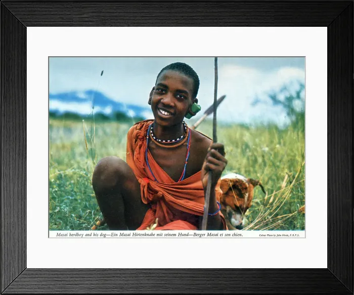 Framed Print : Africa - Young Masai herdboy and his pet dog Framed Print : Africa - Young Masai herdboy and his pet dog