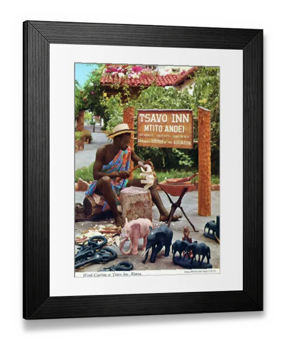 Framed Print : Africa - Wood Carving at Tsavo Inn, Kenya Framed Print : Africa - Wood Carving at Tsavo Inn, Kenya