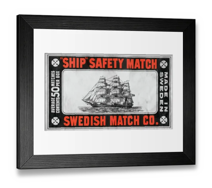 Framed Print : Ship Safety Matches - Matchbox top carton label Framed Print : Ship Safety Matches - Matchbox top carton label