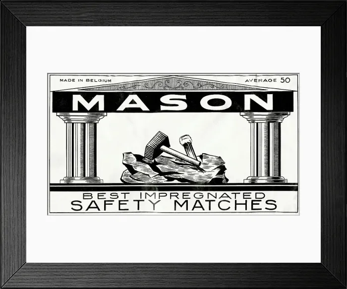Framed Print : The Mason Safety Matches - Matchbox top carton label Framed Print : The Mason Safety Matches - Matchbox top carton label
