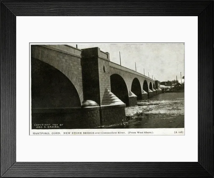 Framed Print : Hartford, Connecticut, USA, New Stone Bridge from west shore Framed Print : Hartford, Connecticut, USA, New Stone Bridge from west shore