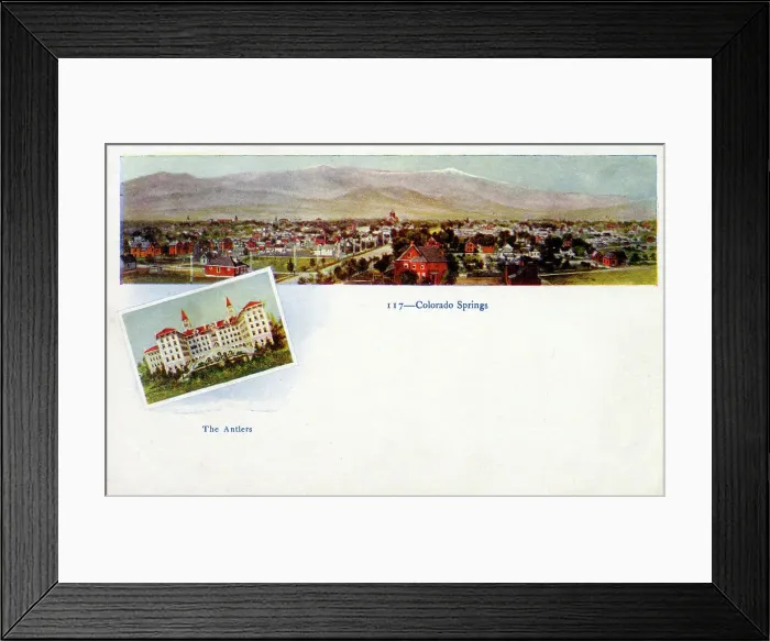 Framed Print : Panorama of Colorado Springs, inset view - The Antlers Hotel Framed Print : Panorama of Colorado Springs, inset view - The Antlers Hotel