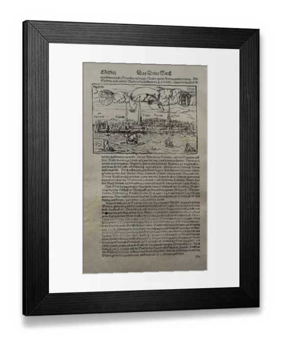 Framed Print : Riga, mid-16th century. Woodcut. Cosmographia Framed Print : Riga, mid-16th century. Woodcut. Cosmographia