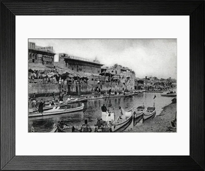 Framed Print : Iraq - Creek-side Arab Coffee Shops, Basra