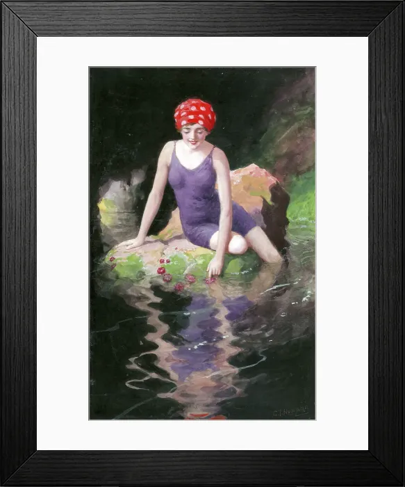 Framed Print : Bathing girl on rock Framed Print : Bathing girl on rock