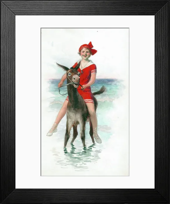 Framed Print : Bathing girl on donkey Framed Print : Bathing girl on donkey