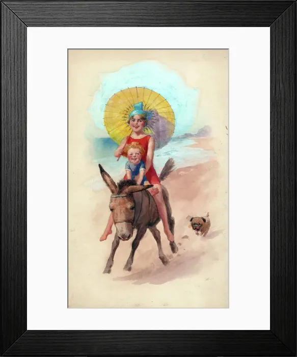 Framed Print : Bathing girl on donkey Framed Print : Bathing girl on donkey