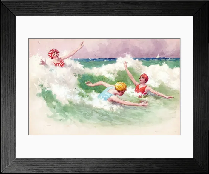 Framed Print : Bathing girls in surf Framed Print : Bathing girls in surf
