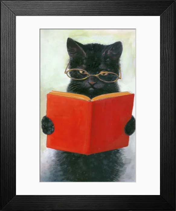 Framed Print : Black cat reading book Framed Print : Black cat reading book
